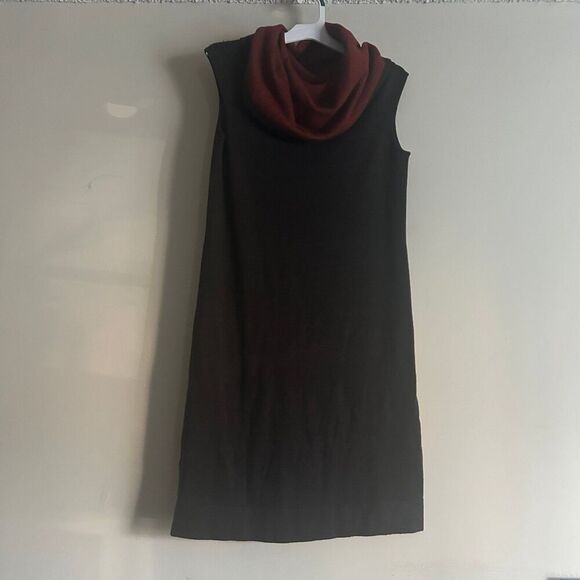Land’s End Women’s Sweater Dress 100% Merino Wool Cowl Neck Size M Dark Brown - Picture 1 of 13